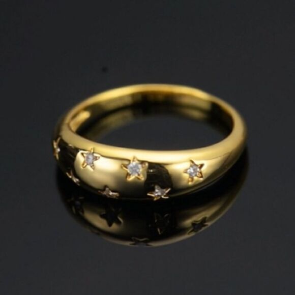 18k Gold Filled CZ Star Dome Statement Ring - Picture 2 of 10